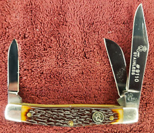 Queen Steel Knife 9110 Small Stockman Jigged Delrin Bone Handle Pocket Vintage picture