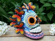 Sugar Skull Monarch Butterflies Handmade Clay Day of the Dead Mexican Folk Art picture
