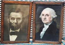 Country School Portraits George Washington & Abe Lincoln Original Oak Frames picture