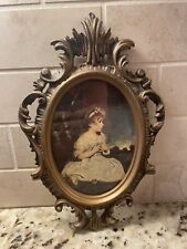 Vtg Ornate Frame Brass Filigree Young Girl Bubble Glass #209 Age Of Innocence picture