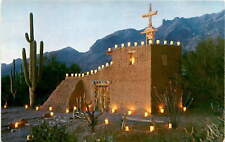 Santa Catalina Mountains Church Luminarias Postcard Arizona Yaqui picture