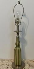 MCM Green & Cream Stripe Art Glass Table Lamp With Chrome On Top And Base. 28” picture