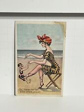 Postcard Summer Girls Series Beach Woman Tiny Man A33 picture