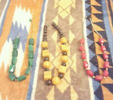 Vintage Lot 1930s Bakelite Necklaces Red Amber Green w/ Gold & Caramel w/ Brown picture