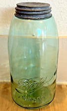 Vtg Antique 1900-1910 Ball 1/2 Gallon Canning Mason Jar Blue Glass #I 5 Zinc Lid picture