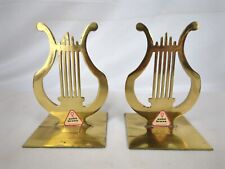 Vintage Brass Harp Lyre Bookends Musical Library Bookcase MCM Decor Instrument picture