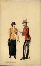 Beautiful Woman and British Soldier Romance Lithograph c1905 Vintage PC picture