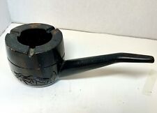 AMAZING Vintage Ashtray Shaped As Pipe 11” Solid Wood Etched Design picture
