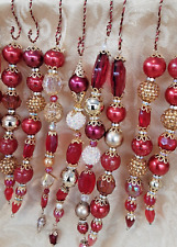 10 Handmade Christmas Tree Ornaments Red & gold glass & Faux Pearls Icesickles picture