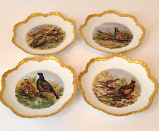 ANTIQUE CERAMIC PORCELAIN CABINET/WALL BIRD -THEMED PLATE SET GILDED picture