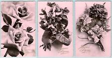 RPPC SET/3 HAPPY EASTER JOYEUSES PAQUES PINK TINTED FRENCH VINTAGE POSTCARDS picture
