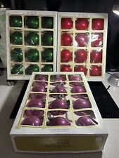 3 VTG BOXES RED. PINK .GRN  GLASS CHRISTMAS ORNAMENTS LARGE 1.75