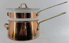 Vintage Korea NW Copper & Ceramic Pot - Double Boiler w/ Brass Handles picture