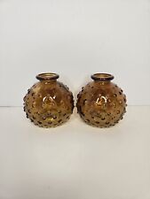 Lot Of 2 Amber Colored Hobnail Glass Bud Vases Vase Art Glass Bottle Decoration picture
