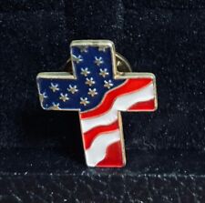 PATRIOTIC CHRISTIAN UNITED STATED FLAG CROSS PIN HAT LAPEL ENAMEL METAL USA MADE picture