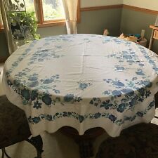 Vintage Blue Floral Table Cloth 58 X 48 Rectangle picture