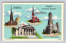 Louisville KY-Kentucky, Montage Of Different Churches, Vintage c1952 Postcard picture