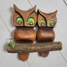 Vintage 60s 70s MCM Wooden Owl Wall Art, 7.5x8 picture