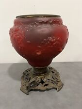 Antique Victorian Floral  Leaf Dark Ruby Red Satin Glass GWTW Lamp Base picture