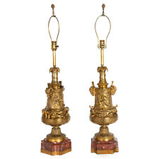 Fine Pair of French Antique Bronze and Red Marble Table Lamps, 19th Century picture