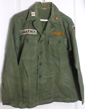 Vintage US Army OG 107 Sateen Mens Shirt w/ Patches, Size Small picture