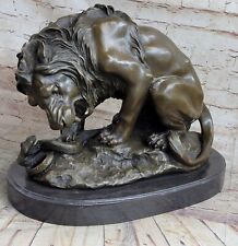 SIGNED BARYE VERY LARGE LION SNAKE BRONZE STATUE MARBLE BASE SCULPTURE ART DECO picture