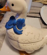Vintage White Large Ceramic Mother Goose with Blue Ribbon Cookie Jar - ~12 Inch picture