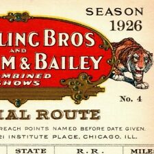 Scarce 1926 Ringling Bros. B&B Circus Route Card Michigan Illinois Wisconsin picture
