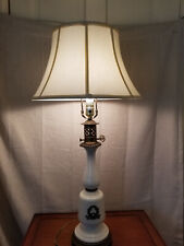 Vintage Antique Hollywood Berger White Porcelain Gold Crest Americana Table Lamp picture