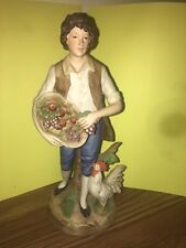 Homco #1401 Figurine Young Farm Boy With Grapes And Rooster Porcelain picture