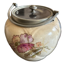 Rare Vintage Royal Bonn Blush Ware Rose & Curlicue Barrel Jar 5.5” | Biscuit Jar picture