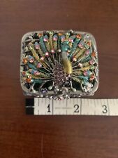 Bejeweled Mini PEACOCK Metal Trinket Box Sparkling Colorful Crystals picture