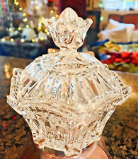 Vintage Bohemian Beautiful Spirited Cut Crystal Shining Sugar Bowl Lid Floral picture
