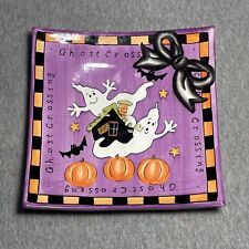 Whimsical Ghost Footed Modern Candy Dish Halloween Ceramic Plate Bats Pumpkins picture