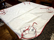 Vintage White Hand Embroidered Card Table Cover with Ties 30” By 31” Set of 2 picture