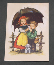 Vintage Postcard: Hilde Artwork of Boy & Girls in Rain. Printed in Germany picture
