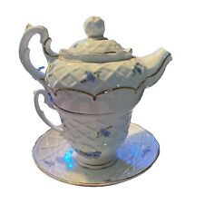 Crown Dorset Bone China Single Serve Teapot Blue Flower Pattern with Gold Trim picture