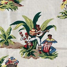 2.5 Yds Vtg 1940s Style Repro? Fabric Novelty Caribbean Scenic Tropical Haitian picture