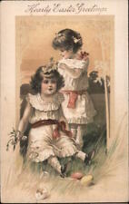 Easter Children 1908 Hearty Easter Greetings PFB Antique Postcard 1c stamp picture