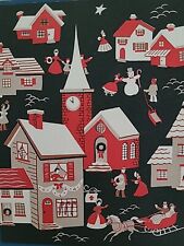 1955 Vtg CHRISTMAS All Around TOWN Houses SNOWMAN People Wallace Brown CARD picture