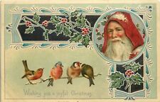 1908 Wishing You A Joyful Christmas - Santa Claus with Birds Postcard picture