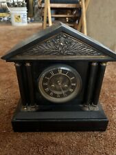 Antique Black Slate Mantel Clock Japy Freres English Movement With Key picture