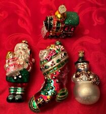 Set Of 4 Old World Christmas  Blown Glass Ornaments Stocking Snowman Santa Train picture