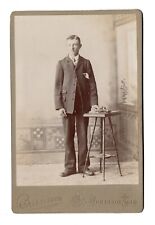 VINTAGE B&W Cabinet Card Young Man in Suit Photographed by Barnum Morrison LLS picture