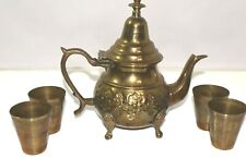 Vintage Moroccan Teapot & Cups Moroccan Embossed 1950s Set picture