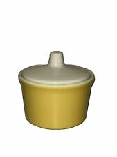 Vintage USA Yellow & White Sugar Bowl w/ Lid MCM 4” Tall picture