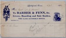 1916 Barber & Fenn Billhead Litchfield CT Horse Stables Auto Service Livery picture