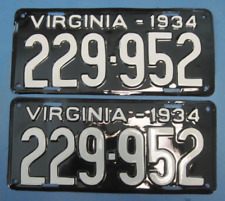 Pair 1934 Virginia License Plates Professionally restored show quality DMV clear picture