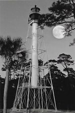 Florida Chrome Postcard Cape San Blas Lighthouse Moon Night Gulf of Mexico picture