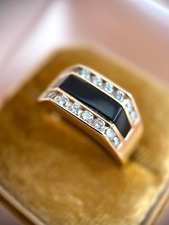 Vintage Onyx and Diamond Ring in 14k Yellow Gold picture